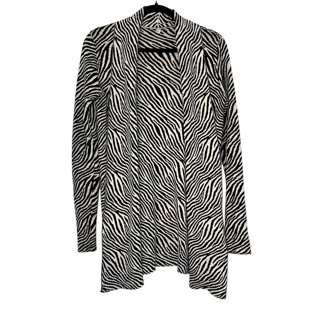 Margaret O’Leary Zebra Print Open Knit Cardigan XS Cotton